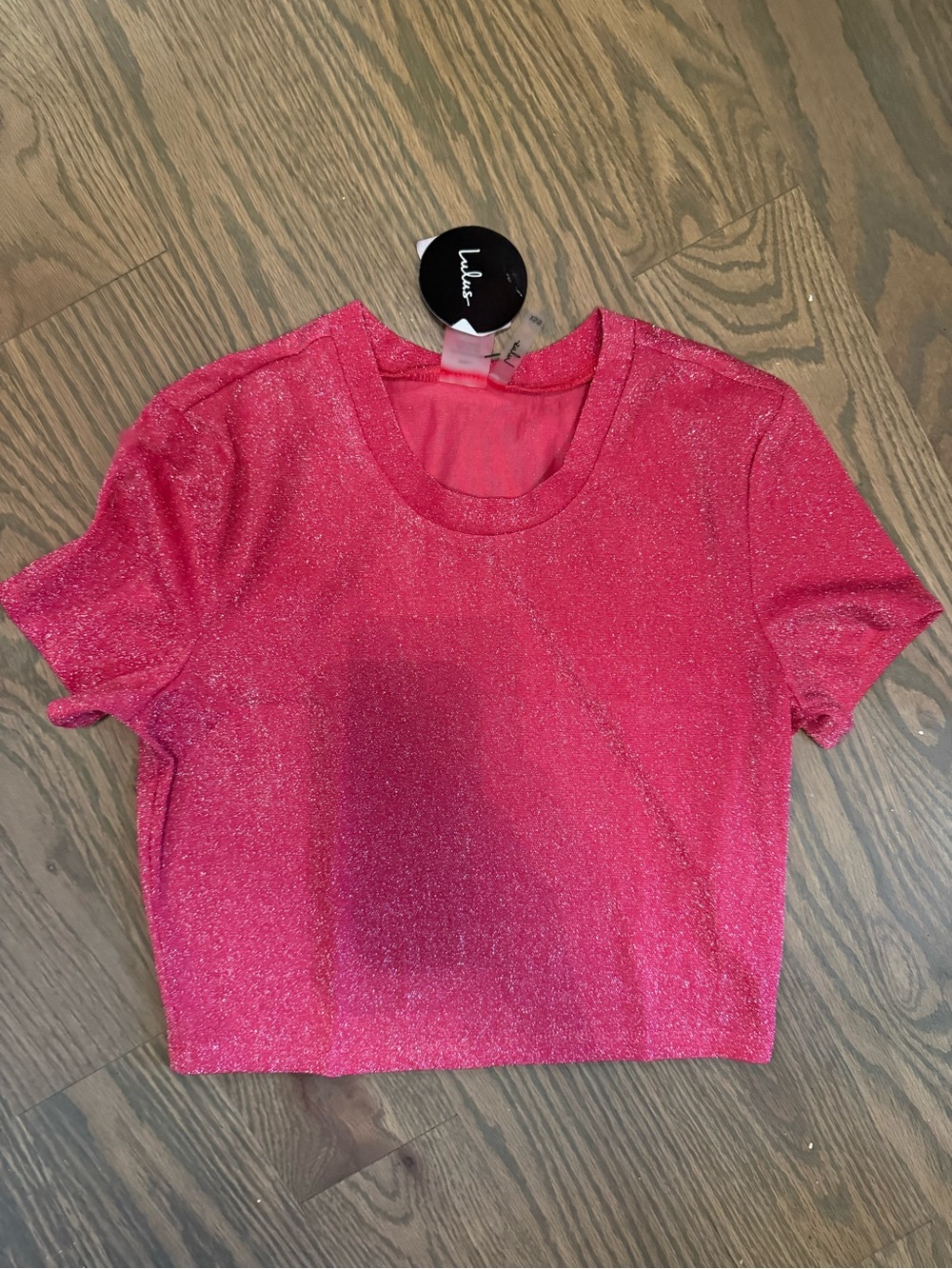 Lulu's Hot Pink Shimmer Crop Tee
